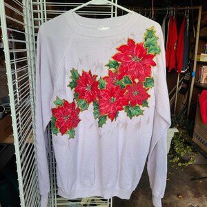 Vintage Hanes Sport Christmas Poinsettias Sweatshirt - Large